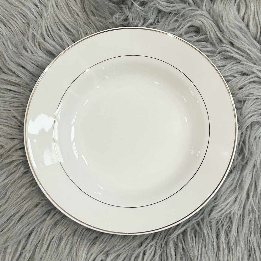 Gibson Housewares Set Of 4 -‎ 8" White Soup Plates With Double Gold Band Rim